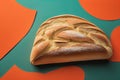 Freshly baked sweet buns on a red background. Toned. ai generative