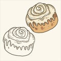 Freshly baked sweet cinnamon bun with line