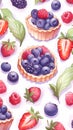 Freshly Baked Tart Pastry Vertical Watercolor Illustration.