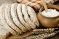 Freshly baked traditional bread on wooden table Royalty Free Stock Photo