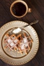 Freshly baked waffles and coffee cup Royalty Free Stock Photo