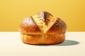 Freshly baked white butter bread a light yellow background