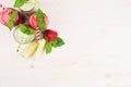 Freshly blended green and red fruit smoothie in glass jars with straw, mint leafs, top view. Royalty Free Stock Photo