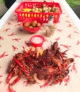 Freshly Boiled crawfish spread on table Royalty Free Stock Photo