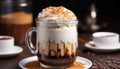 Freshly brewed coffee, creamy latte, frothy cappuccino, hot chocolate with whipped cream generated by AI