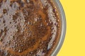 Freshly brewed coffee in a Cup on yellow background close up Royalty Free Stock Photo