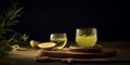 Freshly brewed green leaf tea with lemon in glass cup on the table Royalty Free Stock Photo