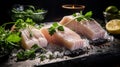 Freshly caught cod fillets with aromatic herbs and zesty lemon slice fresh seafood cuisine concept