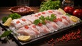 Freshly caught raw cod fillets with fragrant herbs and zesty lemon a delectable seafood delight