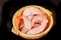 Freshly caught shrimp  with tails, in a ceramic, painted, bowl Royalty Free Stock Photo