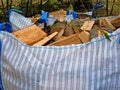 Freshly chopped fuel-wood in a bag