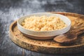 Freshly cooked bulgur in bowl. Bulgur wheat grains