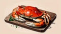 Freshly cooked crab sits on a worn wooden cutting board Royalty Free Stock Photo