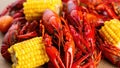 Freshly cooked crawfish and corn served on a rustic table for a festive gathering Royalty Free Stock Photo