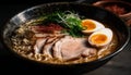 Freshly cooked gourmet pork ramen soup bowl generated by AI