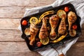 Freshly cooked grilled chicken drumstick legs with vegetables in Royalty Free Stock Photo