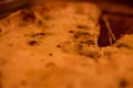 Freshly cooked hot pizza four cheeses without one piece lies on the table in a cafe, restaurant at a party