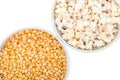 Freshly cooked hot simple popcorn in two bowls Royalty Free Stock Photo