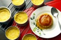 Freshly cooked Leche Flan on a table Royalty Free Stock Photo