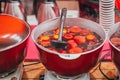 Freshly cooked mulled wine in the pan Royalty Free Stock Photo
