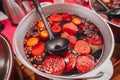 Freshly cooked mulled wine in the pan Royalty Free Stock Photo