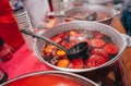 Freshly cooked mulled wine in the pan Royalty Free Stock Photo