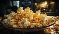 Freshly cooked popcorn, a movie theater snack for indulgence generated by AI Royalty Free Stock Photo