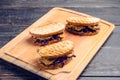 Freshly cooked sandwiches with roasted chicken, purple cabbage and mushrooms Royalty Free Stock Photo