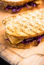 Freshly cooked sandwiches with roasted chicken, purple cabbage and mushrooms Royalty Free Stock Photo