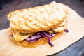 Freshly cooked sandwiches with roasted chicken, purple cabbage and mushrooms Royalty Free Stock Photo