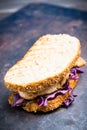 Freshly cooked sandwiches with roasted chicken, purple cabbage and mushrooms Royalty Free Stock Photo