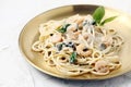 Freshly cooked seafood carbonara pasta Royalty Free Stock Photo