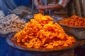 Freshly cooked traditional Indian dessert or sweets Jalebi is selling at local market Royalty Free Stock Photo