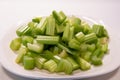 Cut celery pieces on plate Royalty Free Stock Photo