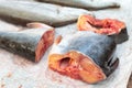 Freshly cut fish at a market