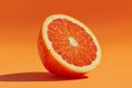 Freshly cut grapefruit half displaying its vibrant color and juicy texture against a complementary orange backdrop Royalty Free Stock Photo