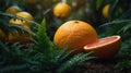 Grapefruit Still Life with Fern Leaves and Soft Sunlight in a Forest Setting Royalty Free Stock Photo