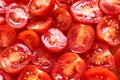 Freshly cut juicy red cherry tomatoes