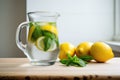 freshly cut lemons and mint in a pitcher of water for clients Royalty Free Stock Photo