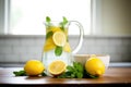 freshly cut lemons and mint in a pitcher of water for clients Royalty Free Stock Photo