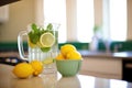 freshly cut lemons and mint in a pitcher of water for clients Royalty Free Stock Photo