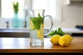 freshly cut lemons and mint in a pitcher of water for clients Royalty Free Stock Photo