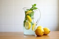 freshly cut lemons and mint in a pitcher of water for clients Royalty Free Stock Photo
