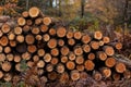 Freshly cut logs, logging sawmill, rolls of log`s Cannock Chase forest Royalty Free Stock Photo