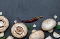 Freshly cut mushrooms mushrooms, sliced feet, Bisporus agaricus raw uncooked