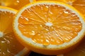 Freshly cut orange slices, juicy texture, vibrant citrus color close up