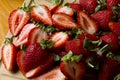 Freshly cut organic strawberries Royalty Free Stock Photo