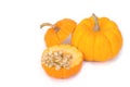 Freshly cut pumpkin and seeds Royalty Free Stock Photo