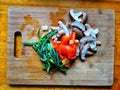 Freshly cut vegetables on a chopping board Royalty Free Stock Photo