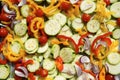 Freshly cut vegetables ready for roasting